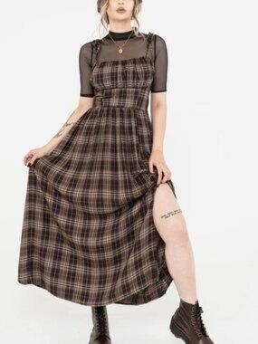 Adra Check Cami Tie Strap Midi Dress - 8